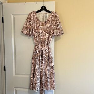 Badgley Mischka Brown and White Zebra Midi Dress
